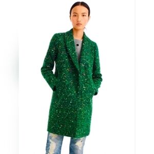 J Crew Womens Daphne Green Tweed Boucle Top Coat Old Money Blogger Fave sz 6